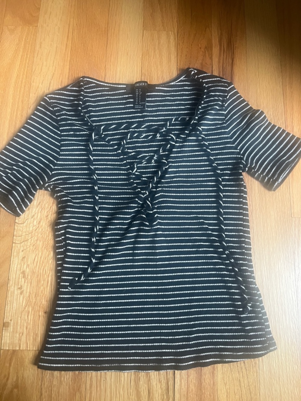 Forever 21 Black & White Striped Lace-Up Short Sleeve Top Small
